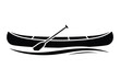 © Mainul - Black canoe silhouette vector icon with a paddle floating on stylized water waves isolated on a white background representing outdoor recreation adventure lake activities and boating sports