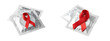 © LABONI - Red awareness ribbon on condom packages isolated on transparent background