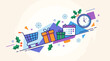 © Ronny - Holiday Christmas shopping concept with cart, gift boxes, calendar, and clock in flat vector illustration style