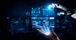 © InfiniteFlow - Futuristic robotic hand interacting with artificial intelligence interface and digital communication icons in a high-tech environment. Entropy.