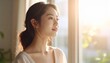 © pumpupin - 朝の洗顔後・素肌の美容とナチュラルな健康美 / Japanese Young Woman Morning Skincare Routine — Fresh No-Makeup Glowing Skin, Natural Beauty, Wellness Lifestyle, Clean Skincare Concept, Soft Morning Light, Ultra-Realistic Ci