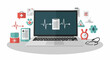 © Agung - A laptop surrounded by medical icons on a gray surface