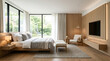 © Anwar 22 - Modern Minimalist Bedroom Interior Featuring Natural Wood Accents and Warm Lighting