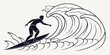 © Maisa - Line art style surfer riding ocean wave illustration with illustration minimalist lifestyle recreation movement adventure activity training surfboard creative monochrome performance