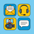 © muh - Modern Communication Icons Representing Email, Video Conference, and Chat.