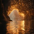 © Nattapat - A magical cave illuminated by sparkling lights reflecting off serene water, creating a mystical atmosphere.
