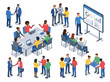 © Tom - Diverse Business Team Professionals Collaborating on Corporate Projects and CAD Blueprint Analysis in Modern Isometric Office Environments