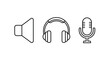 © MSTMARIA - Speaker Headphones And Microphone Line Icons On White Background
