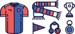 © Sofiqul - Colorful sports team icons set with jersey, shorts, trophy, flag, and whistle Vector