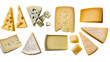© Laura - Assortment of cheese wedges and cubes including Swiss blue brie, and hard cheeses