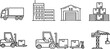 © Syeda - Industrial warehouse and shipping outline icons