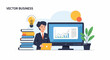 © opera - A businessman in a suit with a laptop and a computer monitor displaying graphs and charts