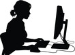 © MdJihadi - Woman silhouette vector illustration working on a desktop computer typing on keyboard and using mouse at her office desk