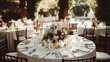 © Camalia MN - vintage garden wedding reception, round tables with white cloths and candles