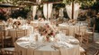 © Camalia MN - vintage garden wedding reception, round tables with white cloths and candles