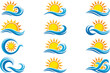 © Mifta - Sun and sea wave vector logo icon set collection for tropical beach vacation travel resort cruise surfing tour company branding emblem