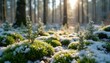 © Vadym - Tiny pine saplings and green moss carpet forest floor. Winter snow dusts ground. Soft sunlight filters through trees. Peaceful woodland awakening.