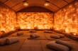 © Nadiia - Relaxing salt spa room with glowing walls cushions and wellness atmosphere for meditation therapy