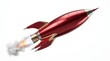 © sabda - Retro red rocket ship launching with fire and smoke on white background