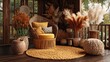 © idaman - Earthy toned natural fibers create a cozy bohemian porch decorating scheme
