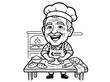 © Selasa - Happy Baker Kneading Dough by Oven with Bread and Croissant