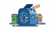 © ika - A blue recycling bin with a hand putting a bottle, surrounded by other bins