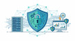 © Komarudin - A blue shield with a padlock and computer graphics