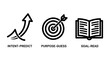 © Mehedi - Set of business strategy icons featuring intent predict target purpose guess and goal read concepts business strategy prediction planning analytics development management corporate marketing