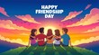 © rezaul4022 - Happy friendship day illustration friends embracing sunset view celebration concept