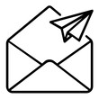 © RAIHANAKTER - Vector illustration of an open email line icon featuring an unsealed envelope with peek-out content lines, ideal for inbox UI element design, message center graphics, and digital communication platfor
