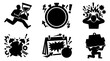 © legolaska - Time pressure and explosive project deadline icon set. Grotesque vector silhouettes of clock explosion, stopwatch panic, and mental load.