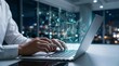 © Studio KN - global financial market analysis and investment strategy concept, businessman using laptop to monitor stock trading data and economic trends with digital charts, fintech dashboard for business growth