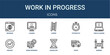 © XS Works - Set of 10 outline web Work in Progress icons such as barrier, truck, hourglass, work in progress, percent, circle loading, stopwatch vector icons for report, presentation, diagram, web design,