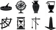 © Faruk - Set of black silhouettes of antique scientific instruments, ancient measuring devices, and historical tools