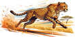 © MSTSUFIA - Dynamic running cheetah vector illustration capturing fast motion speed and wild animal power in African savanna landscape background