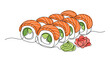 © Ternak - Continuous line drawing of sushi rolls with salmon avocado wasabi and ginger.