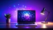 © Odagiri - AIニューラルネットワークを表示するノートパソコンとデスク環境