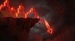 © Nuttawut - Economic Downfall: A dramatic representation of financial market decline, with a red candlestick chart showing a sharp descent off a cliff edge, signifying a crash and recession.