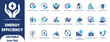 © OutlineLab - Energy efficiency icon set. monitoring, sustainability, thermostat, light bulb, heating, power, and solid icons.