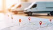 © tashechka - Delivery vans preparing for routes with map and location pins in view