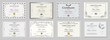 © Uliya - Certificate template set. Eight elegant horizontal black and white diplomas with classic ornate borders and vintage guilloche frames. Fully editable vector layout for corporate and school awards.
