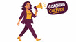 © Gandi - Woman with megaphone promoting coaching culture concept.