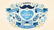 © Rezaul - Happy father's day greeting typography with mustache bowtie ribbons and decorative leaves in blue and gold color scheme.