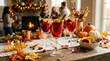 © mashimara - Cozy autumn gathering with mulled wine and festive decorations by the fireplace