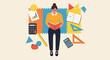 © Eko - Woman reading a book surrounded by math and education symbols.