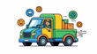 © bangeka - A colorful cartoon delivery truck with a driver and packages
