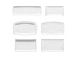 © AbdulWaheed - Six distinct rectangular white ceramic plates and platters, isolated on a transparent background.