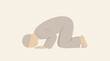 © Mohsin - Spiritual flat vector illustration of a faceless person kneeling in sujud prayer position on a prayer mat or floor representing devotion, faith, religion, peace, and humble worship.
