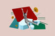 © deagreez - Pop pinup collage of person have fun sit ice snow with flowers plant on brown background