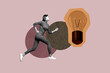 © deagreez - Composite trendy magazine photo collage of happy girl run light bulb development idea blackout electricity power plan finding